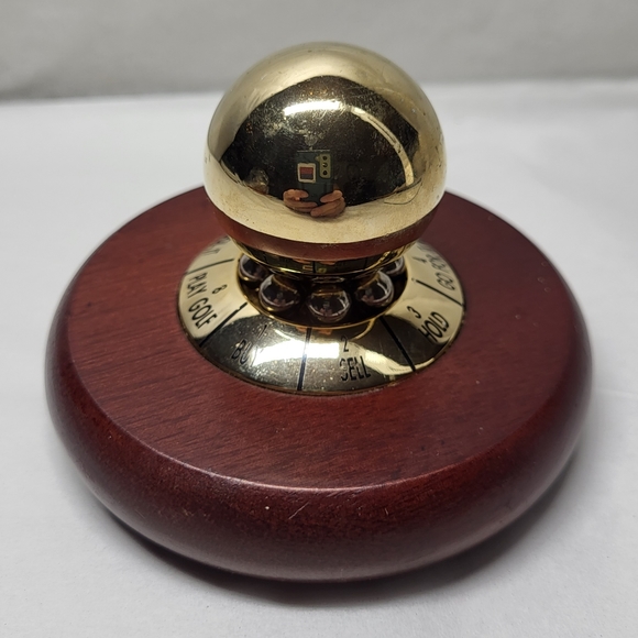 Executive Decision Maker Spinner 3.75" Office Desk Paperweight Wood Brass - Picture 1 of 11
